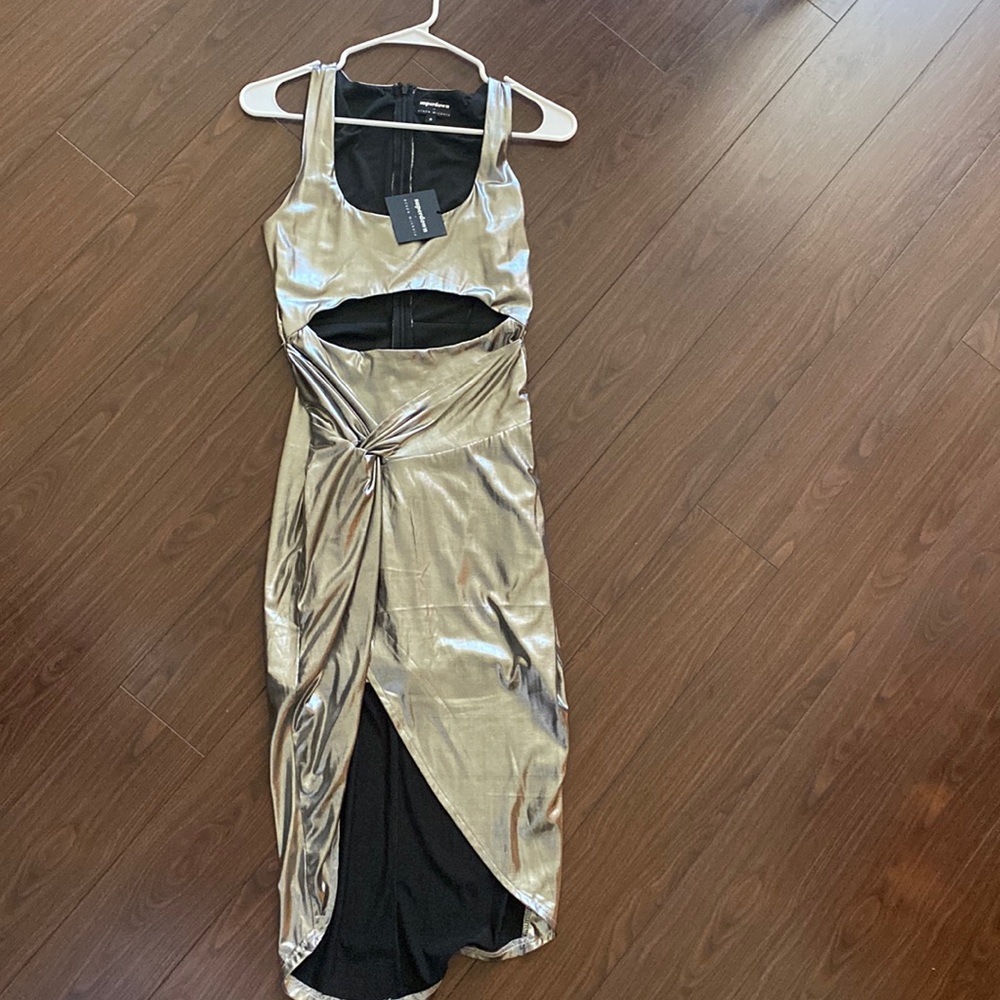 superdown Metallic Gold Cutout Midi Dress